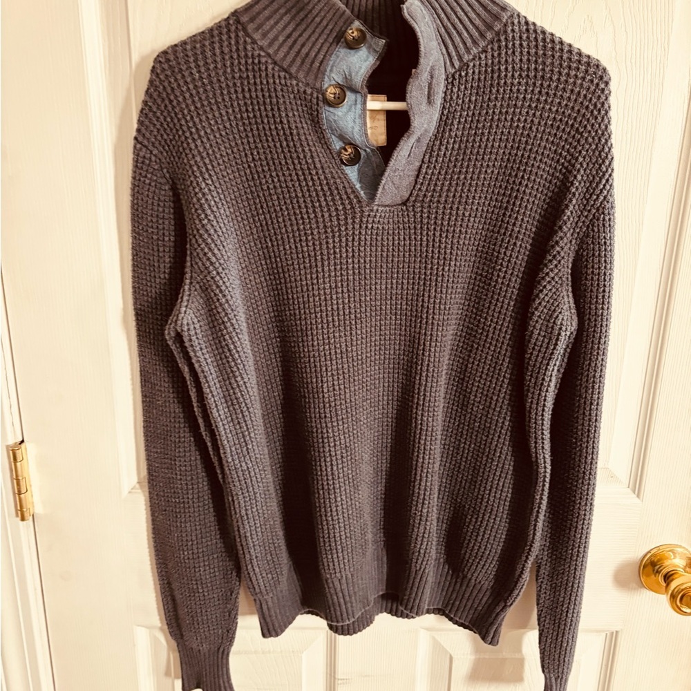 Men's Gray Sweater with Button Collar